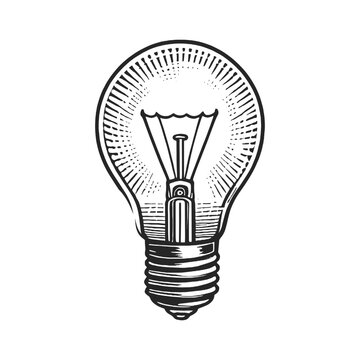light bulb lamp universal symbol for ideas, creativity, and innovation in a detailed vintage style. Sketch engraving generative ai vector illustration. Scratch board imitation. Black and white image.