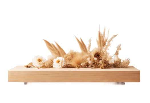natural branding background made wood dried Minimalistic Podium flowers scene beige poduim racked design dais background empty platform abstraction pedestal showcase stage achievement advertisement