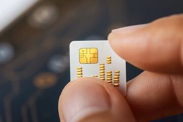 Close-up of a hand holding a sim card.