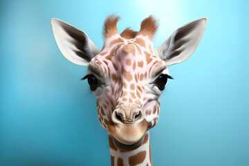 Obraz premium portrait of a giraffe on a blue background. mammals and wildlife