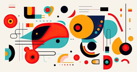 beutifull abstract simple shapes, vector illustration, simple lines, black line art, flat colors, colorful, orange green blue yellow purple red white black,