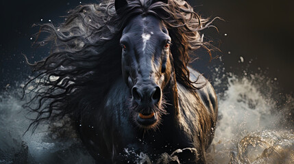 An amazing horse, with a long, lush mane, like a storm in the