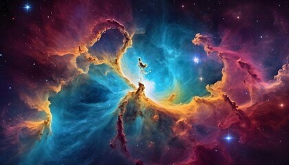 Abstract Cosmic Nebula With Vibrant Colors And Ce