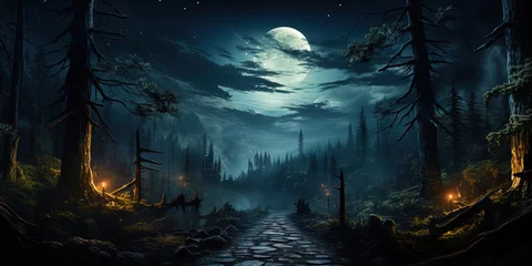 Muurstickers A shining moon, illuminating the path wandering, like a torch in a dark for © JVLMediaUHD