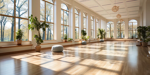 A spacious room, filled with silence and light, like reflections and inspirat - obrazy, fototapety, plakaty