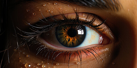 Naklejka premium Eyes, like two bright fireflies in the darkness of the night, emitting a look, foreshadowing dea
