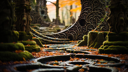 Magic spirals intertwining into a slender pattern, like the main decoration in a forest balle - obrazy, fototapety, plakaty