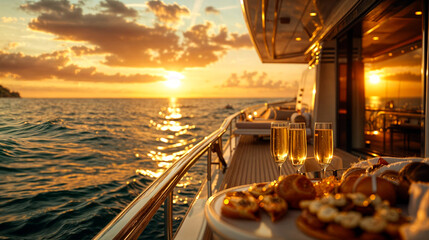 Luxury sunset yacht cruise with champagne toast