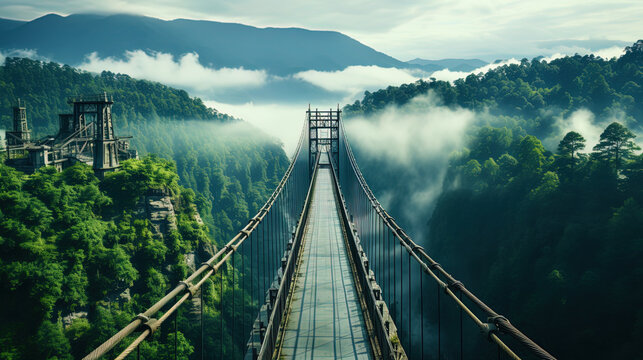Fototapeta The air bridge hanging between the clouds, like a bridge between paradise
