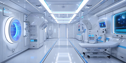 Advanced Health Care Facilities: Space Station Medical Bay vs. Earth Hospital Room - obrazy, fototapety, plakaty