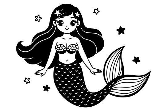 cute mermaid design silhouette vector art illustration