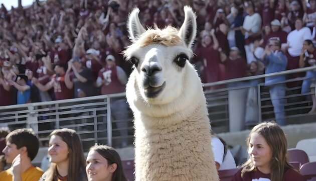 A Llama At A Football Game Cheering In The Stands