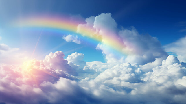 The sky with rainbow-colored clouds floating in it is a beautiful scenery to look at.