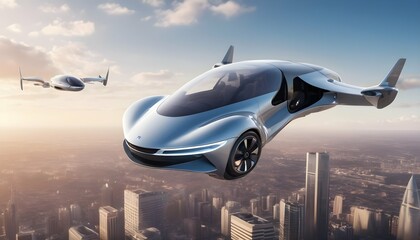 Futuristic Photorealistic Flying Car Soaring Thro Upscaled 5