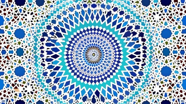  a blue, green, and white pattern with a circular design in the middle of the center of the image.