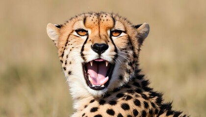 A Cheetah With Its Tongue Lolling Out Tired From - obrazy, fototapety, plakaty
