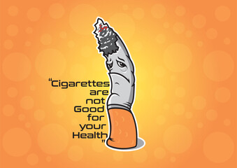Sad Cigarette Character With Smoke Vector Illustrator Art