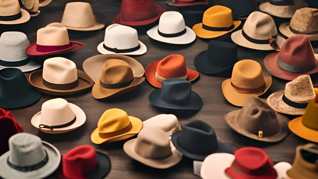 Assorted Hats on Table Generative AI