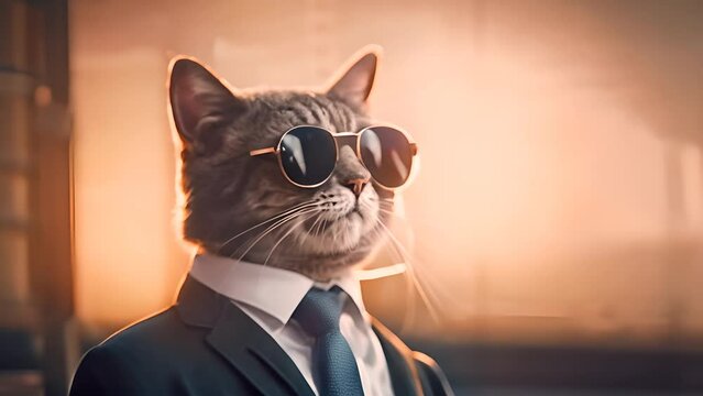 Stylish Cat in Sunglasses and Suit Generative AI