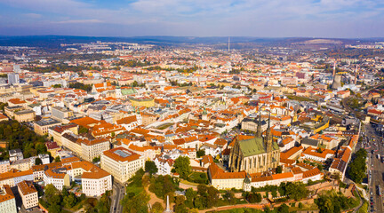 Fototapeta na wymiar Panoramic view from the drone on the city Brno. Czech Republic