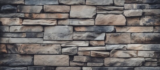 A detailed view of a stone wall made up of rectangular bricks, showcasing the intricate pattern created by the composite material and mortar