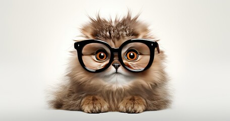 cute random animal with glasses and shirt white background 