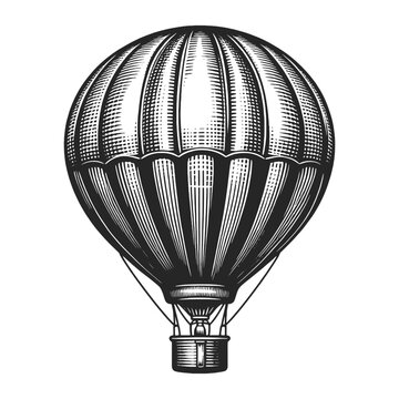 Airship hot air balloon vintage sketch engraving generative ai vector illustration. Scratch board imitation. Black and white image.