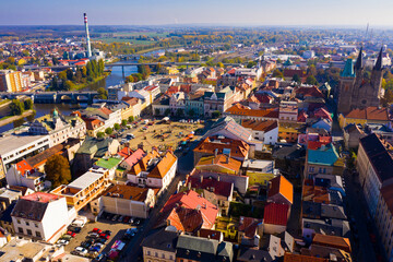Flight over the city Kolin and Laba river. Czech Republic - obrazy, fototapety, plakaty