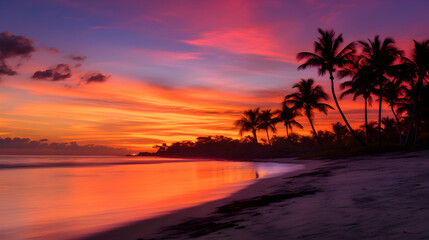 Fototapeta na wymiar Stunning Shades of Sunset: A Majestic Display Of Nature’s Palette at a Tropical Beach Side