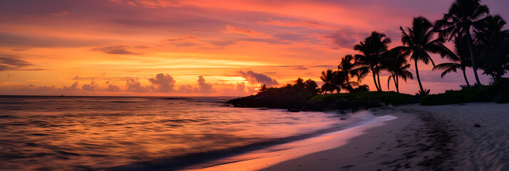 Breathtaking Pink and Golden Pantone Sunset View With Palm Silhouette At BN Beach: Nature's Serene Visual Symphony