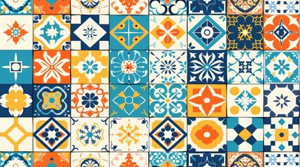  a bunch of different colored tiles that are on the wall of a building with a cross on one side and a cross on the other side of the tiles.