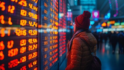 Fototapeta premium Busy stock market floor with traders and digital stock data, energetic atmosphere