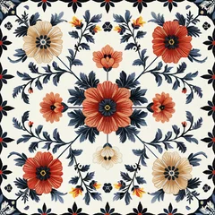 Fotobehang Cross Stitch Embroidery, Classic cross-stitch-style patterns, 2D illustration seamless pattern © akarawit