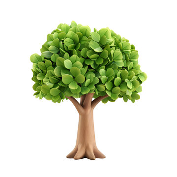 Cute Render Design Element: Simple Cartoon 3D Illustration of a Big Green Tree, Isolated on Transparent Background, PNG