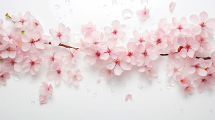 Fototapeta na wymiar Cherry blossoms and petals on a plain white backdrop