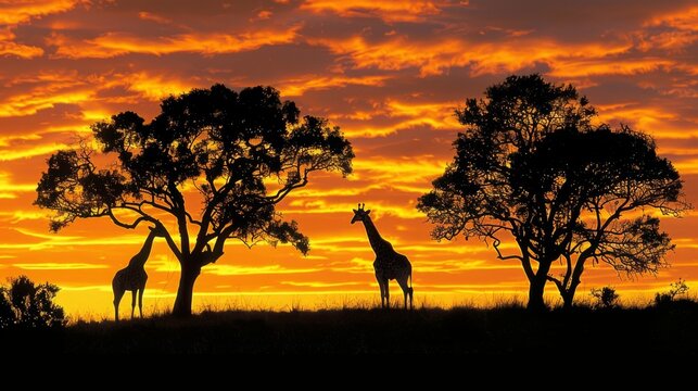  a couple of giraffe standing next to each other on a lush green field under a sky filled with clouds.