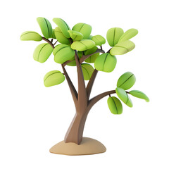 3D Cartoon Illustration of a Small Tree Growing: A Cute Render Element for Simple Design, Isolated on Transparent Background, PNG