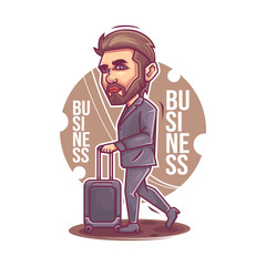 businessman cartoon character bring suitcase in stylish suit outfits