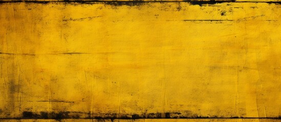 A closeup of a brown wood rectangle with a yellow wall with a black border, showcasing tints and shades, a pattern reminiscent of art paint