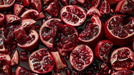  a bunch of pomegranates that have been cut open to show the inside of the pomegranate.