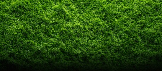 A close up shot of lush green grass field contrasts beautifully against a dark black background, showcasing the beauty of terrestrial plant life