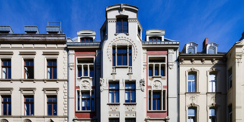 richly decorated, beautifully restored houses from the end of the 19th century in the belgian...