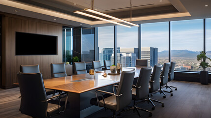 Modern Corporate Board Room with Advanced Amenities and Stunning City View