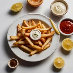 Fototapeten plato de papas fritas, aderezo, plate of French fries. AI Generative © DynamicPvPART