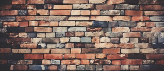 A detailed closeup of a brown brick wall showcasing the intricate patterns and textures of the brickwork. Each rectangular brick is a piece of art in the building facade