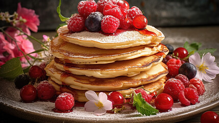 Fresh Pancakes With flowers - Powered by Adobe