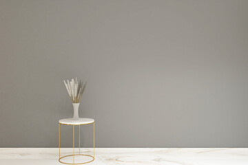 3d rendering of interior background. Side table and flower vase on the gray wall. Set 9