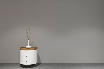 3d rendering of interior background. Side table and flower vase on the green gray. Set 10