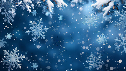 Fototapeta na wymiar Winter background. It's snowing! It's Falling snowflakes on dark blue background.