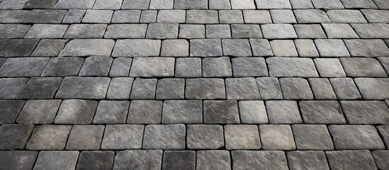 A detailed shot of a grey brick floor with a roof texture, showcasing the intricate pattern of the...